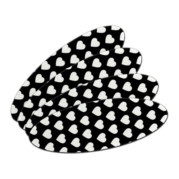 Sweet Heart Pattern Black White Double-Sided Oval Nail File Emery Board 4 Pack
