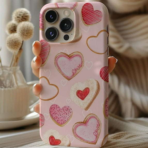 Sweet Heart Sugar Cookie Valentines Day Girly Pink Phone Case with iPhone 11 to 17 Pro Max