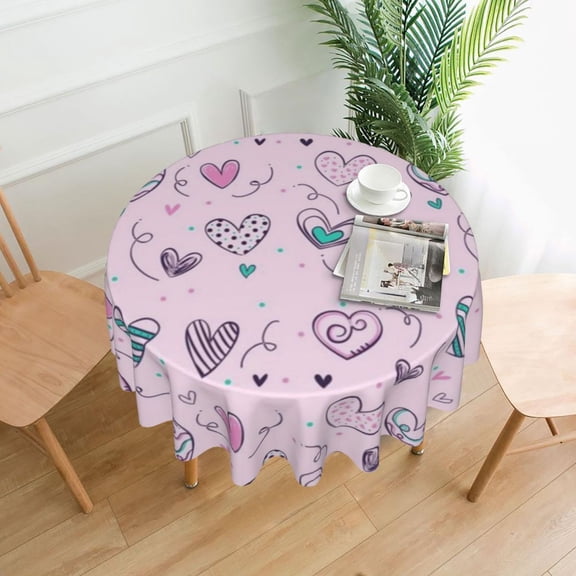 Sweet Heart Tablecloth Pink Love Waterproof Round Table Cover Fashion Graphic Table Cloth For Wedding Birthday Party