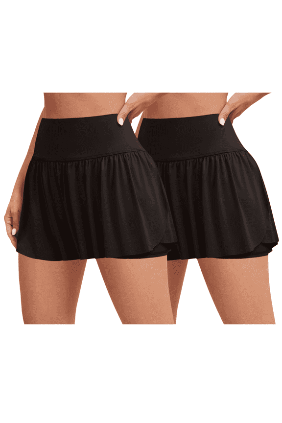 2-Pack Activewear Shorts for Women- High Waist Spandex Workout Gym Shorts Athletic Running Tennis Skort Made in USA
