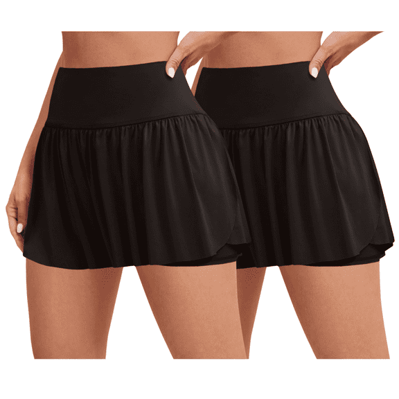 Sweet Hearts 2-Pack Activewear Shorts for Women- High Waist Spandex Workout Gym Shorts Athletic Running Tennis Skort Made in USA