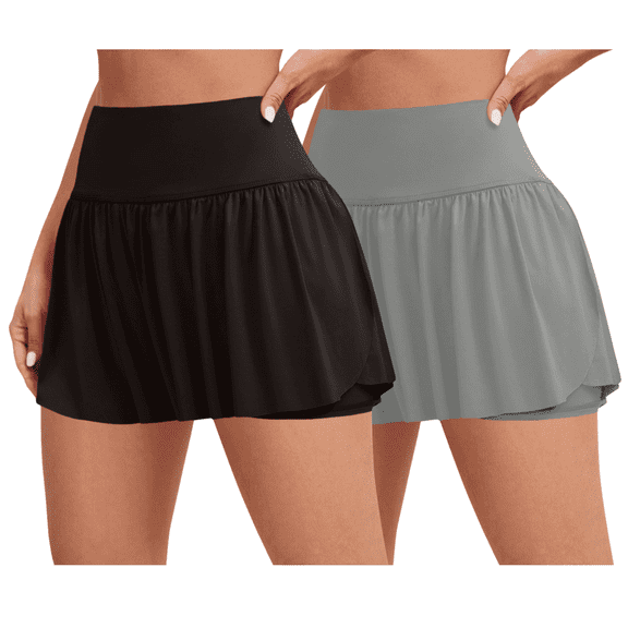 Sweet Hearts 2-Pack Activewear Shorts for Women- High Waist Spandex Workout Gym Shorts Athletic Running Tennis Skort Made in USA