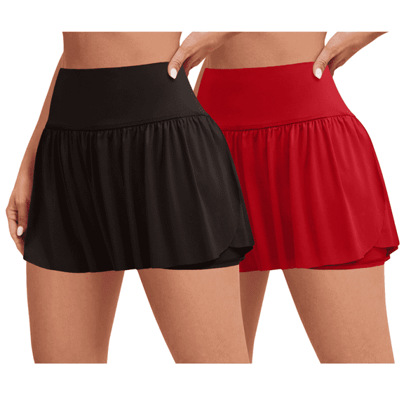 Sweet Hearts 2-Pack Activewear Shorts for Women- High Waist Spandex Workout Gym Shorts Athletic Running Tennis Skort Made in USA