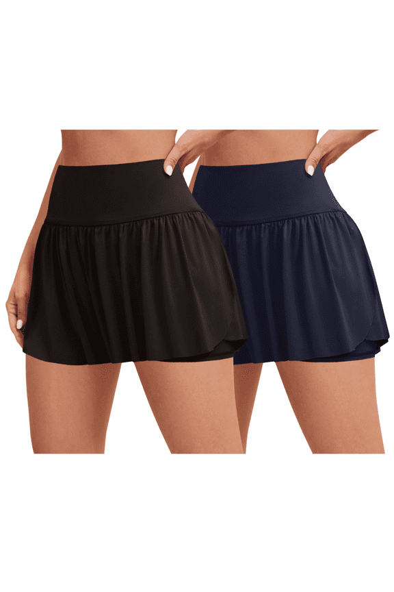 2-Pack Activewear Shorts for Women- High Waist Spandex Workout Gym Shorts Athletic Running Tennis Skort Made in USA