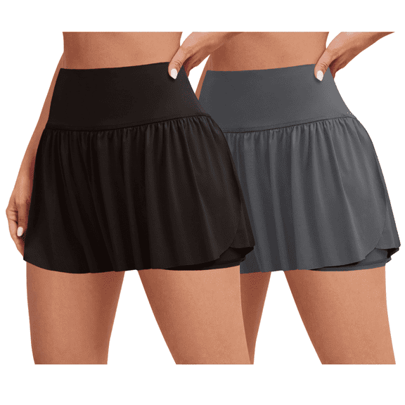 Sweet Hearts 2-Pack Activewear Shorts for Women- High Waist Spandex Workout Gym Shorts Athletic Running Tennis Skort Made in USA