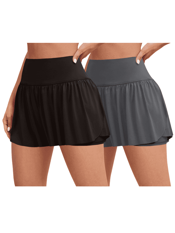 2-Pack Activewear Shorts for Women- High Waist Spandex Workout Gym Shorts Athletic Running Tennis Skort Made in USA