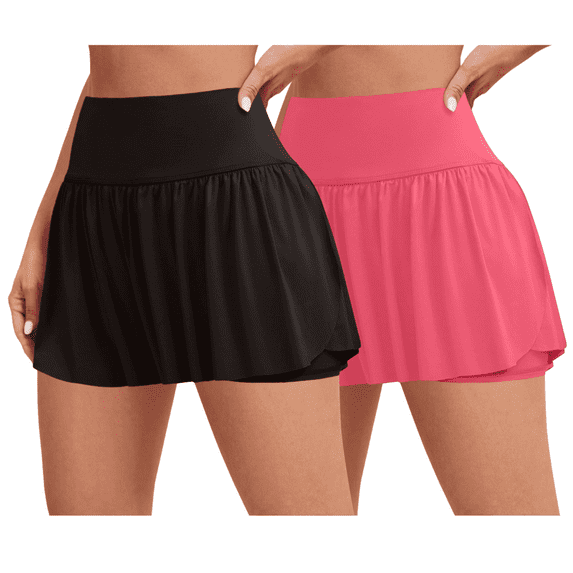 Sweet Hearts 2-Pack Activewear Shorts for Women- High Waist Spandex Workout Gym Shorts Athletic Running Tennis Skort Made in USA
