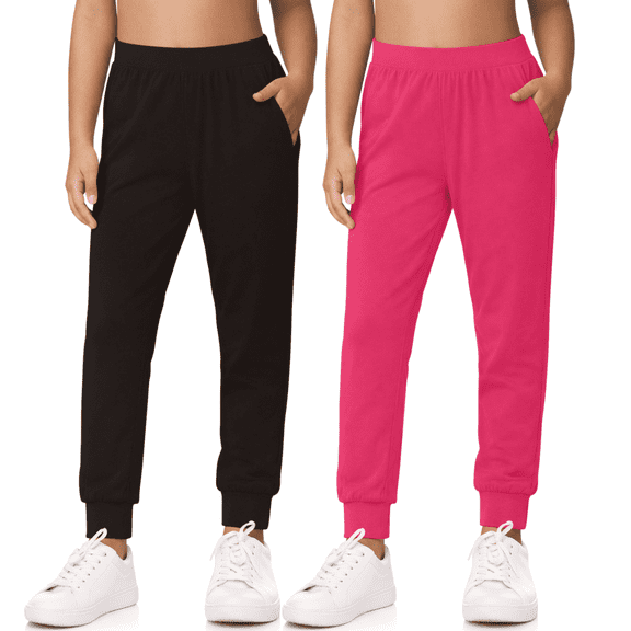 Sweet Hearts 2-Pack Girls Sweatpants- Lightweight Joggers Sweatpants for Girls with Pockets Made in USA