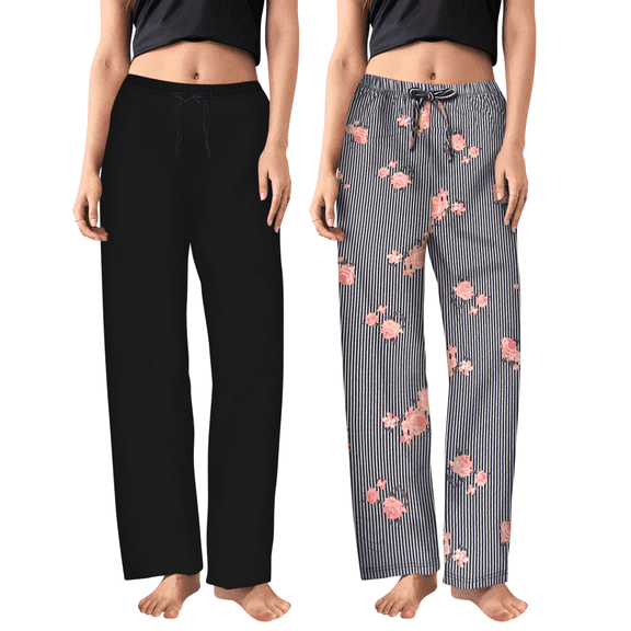Sweet Hearts 2-Pack Pajama Pants for Women- Soft Comfy Lounge Sleep Bottoms with Faux Drawstring Women's PJ Pants Made in USA