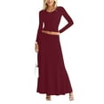 thumbnail image 1 of Sweet Hearts 2 Piece Sets for Women- Casual Modal Solid Maxi Skirt Long Sleeve Crop Tops Womens 2 Piece Outfits Fall Made in USA (Wine, Large), 1 of 7