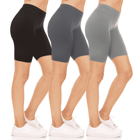 Sweet Hearts 3-Pack Biker Shorts for Women - Elastic Waist Shiny Lycra Workout Yoga Bike Running Shorts Made in USA