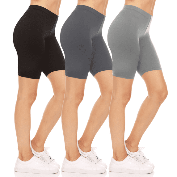 Sweet Hearts 3-Pack Biker Shorts for Women - Elastic Waist Shiny Lycra Workout Yoga Bike Running Shorts Made in USA