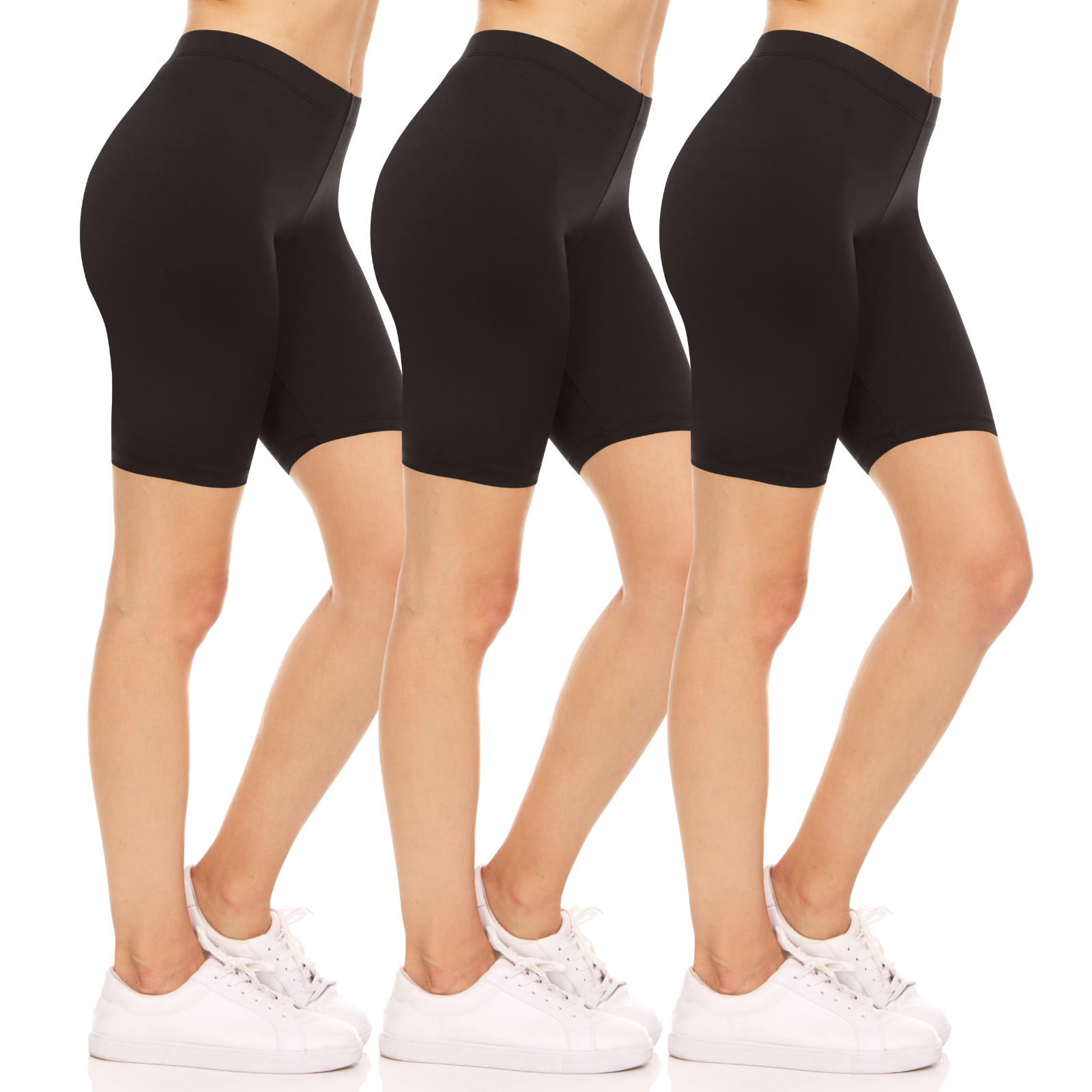 Sweet Hearts 3-Pack Biker Shorts for Women - Elastic Waist Shiny Spandex Workout Yoga Bike Running Shorts Made in USA