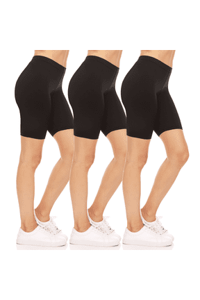 3-Pack Biker Shorts for Women - Elastic Waist Shiny Spandex Workout Yoga Bike Running Shorts Made in USA