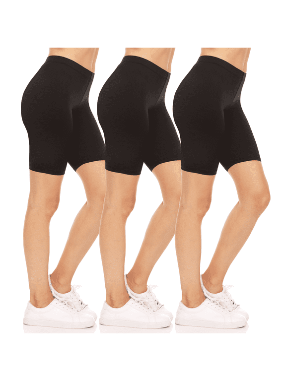 3-Pack Biker Shorts for Women - Elastic Waist Shiny Spandex Workout Yoga Bike Running Shorts Made in USA