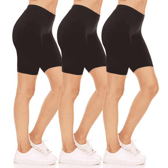 Sweet Hearts 3-Pack Biker Shorts for Women - Elastic Waist Shiny Spandex Workout Yoga Bike Running Shorts Made in USA