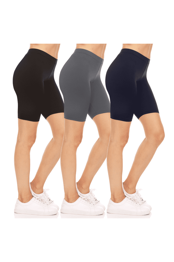 3-Pack Biker Shorts for Women - Elastic Waist Shiny Lycra Workout Yoga Bike Running Shorts Made in USA