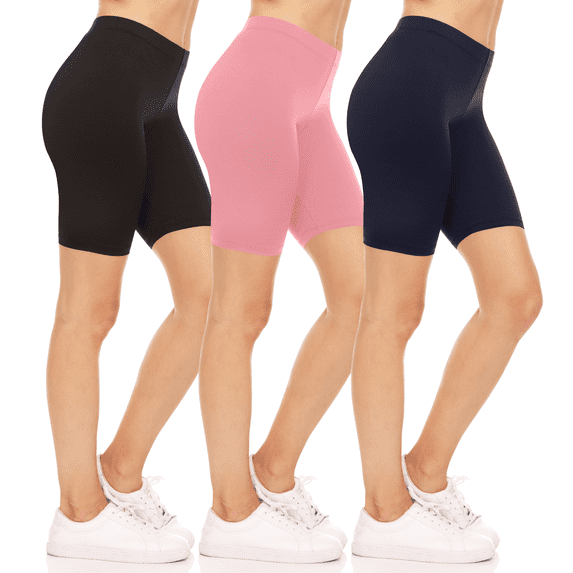 Sweet Hearts 3-Pack Biker Shorts for Women - Elastic Waist Shiny Lycra Workout Yoga Bike Running Shorts Made in USA