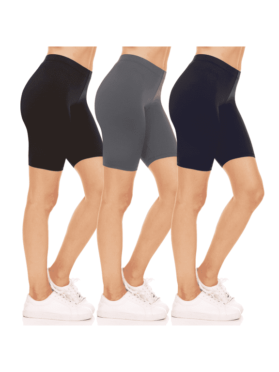 3-Pack Biker Shorts for Women - Elastic Waist Shiny Lycra Workout Yoga Bike Running Shorts Made in USA