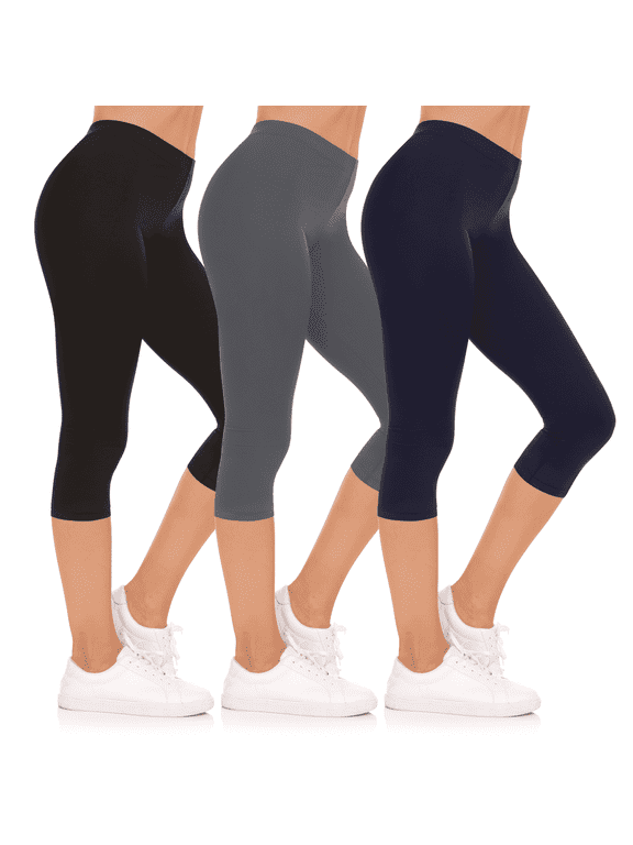 3-Pack Capri Pants for Women- Elastic Waist Tummy Control Capris for Women Yoga Pants Women’s Capri Leggings Clothing Made in USA