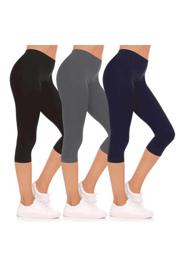 3-Pack Capri Pants for Women- Elastic Waist Tummy Control Capris for Women Yoga Pants Women’s Capri Leggings Clothing Made in USA