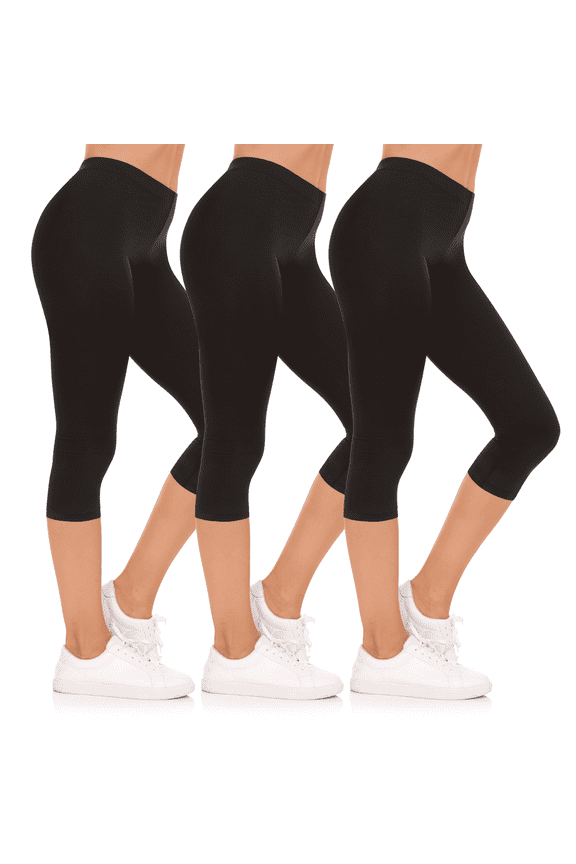 3-Pack Capri Pants for Women- Elastic Waist Tummy Control Capris for Women Yoga Pants Women’s Capri Leggings Clothing Made in USA