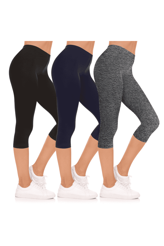 3-Pack Capri Pants for Women- Elastic Waist Tummy Control Capris for Women Yoga Pants Women’s Capri Leggings Clothing Made in USA