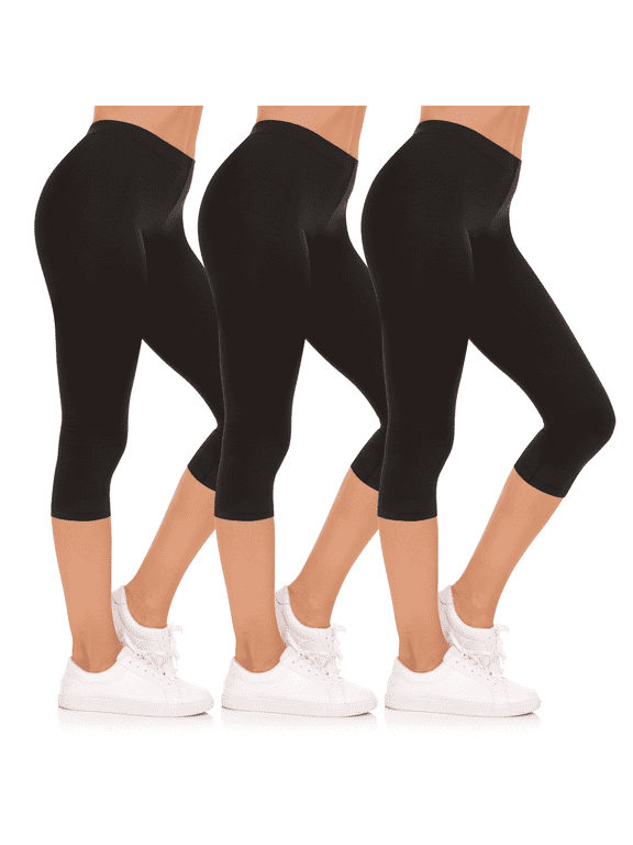 3-Pack Capri Pants for Women- Elastic Waist Tummy Control Capris for Women Yoga Pants Women’s Capri Leggings Clothing Made in USA