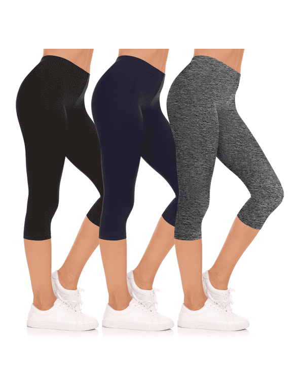 3-Pack Capri Pants for Women- Elastic Waist Tummy Control Capris for Women Yoga Pants Women’s Capri Leggings Plus Size Clothing Made in USA
