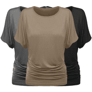 Sweet Hearts 3-Pack Dolman Top for Women- Short Sleeve Solid Business Casual Shirt with Elastic Side Ruching Made in USA