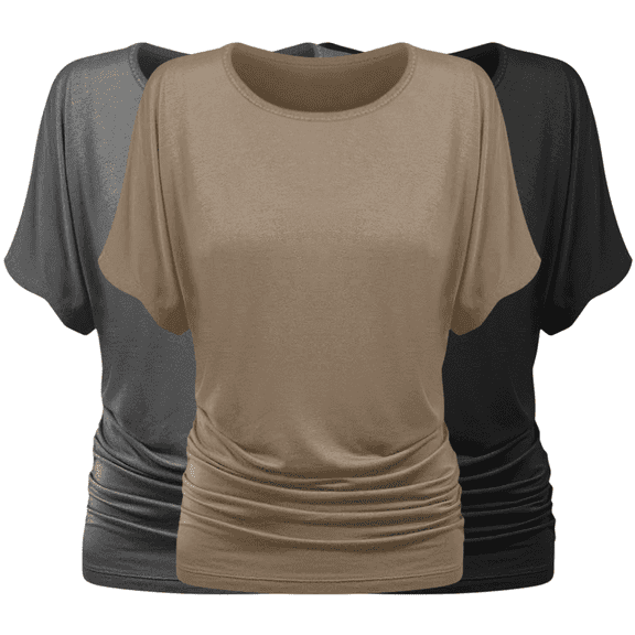 Sweet Hearts 3-Pack Dolman Top for Women- Short Sleeve Solid Business Casual Shirt with Elastic Side Ruching Made in USA