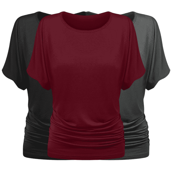 Sweet Hearts 3-Pack Dolman Top for Women- Short Sleeve Solid Business Casual Shirt with Elastic Side Ruching Made in USA