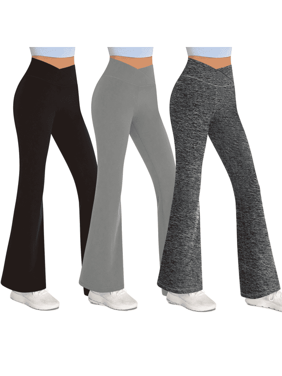 3-Pack Flare Leggings for Women- Crossover Yoga Pants Women’s Clothing Made in USA