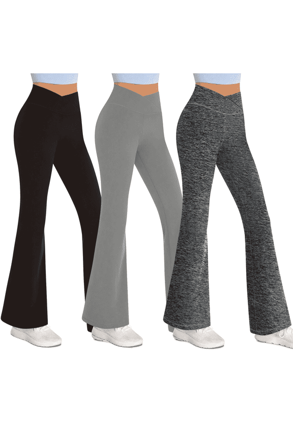 3-Pack Flare Leggings for Women- Crossover Yoga Pants Women’s Clothing Made in USA