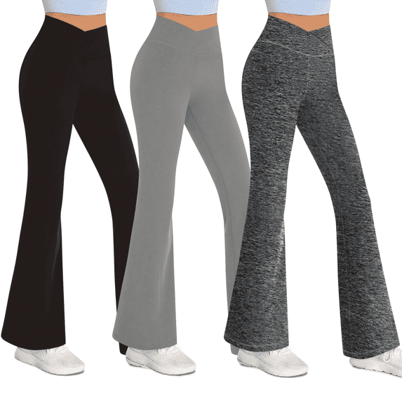 Sweet Hearts 3-Pack Flare Leggings for Women- Crossover Yoga Pants Women’s Clothing Made in USA