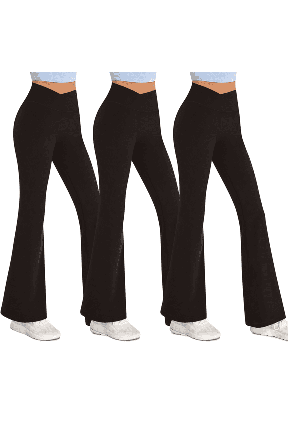 3-Pack Flare Leggings for Women- Crossover Yoga Pants Women’s Clothing Made in USA