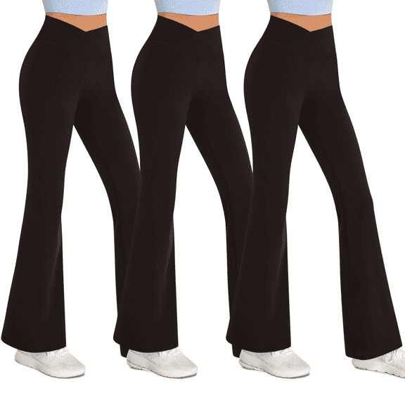 Sweet Hearts 3-Pack Flare Leggings for Women- Crossover Yoga Pants Womenās Clothing Made in USA