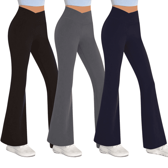 Sweet Hearts 3-Pack Flare Leggings for Women- Crossover Yoga Pants Women’s Clothing Made in USA