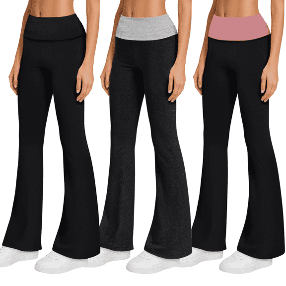 Sweet Hearts 3-Pack Flare Leggings for Women- Foldover Flared Yoga Pants for Women Clothing Made in USA