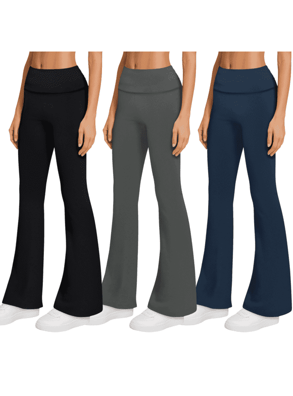 3-Pack Flare Leggings for Women- Foldover Flared Yoga Pants for Women Clothing Made in USA