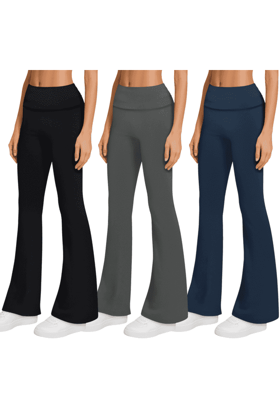 3-Pack Flare Leggings for Women- Foldover Flared Yoga Pants for Women Clothing Made in USA