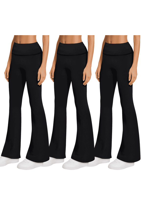 3-Pack Flare Leggings for Women- Foldover Flared Yoga Pants for Women Clothing Made in USA