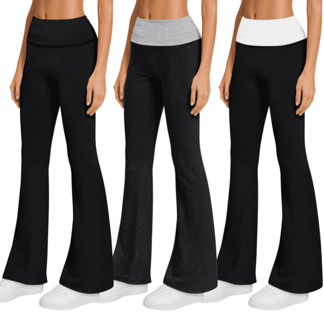 Sweet Hearts 3-Pack Flare Leggings for Women- Foldover Flared Yoga Pants for Women Clothing Made in USA