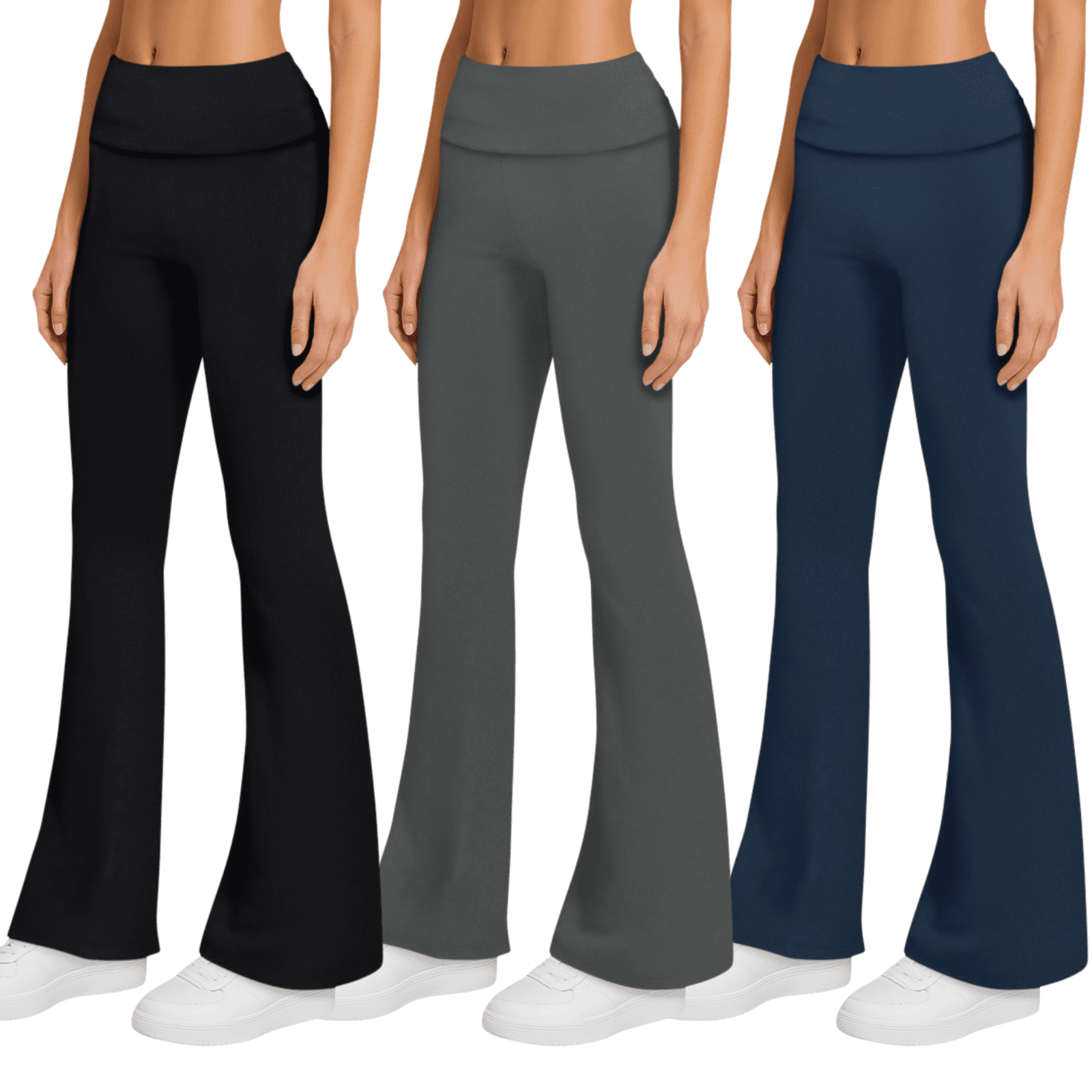 3-Pack Flare Leggings for Women- Foldover Flared Yoga Pants for Women Clothing Made in USA