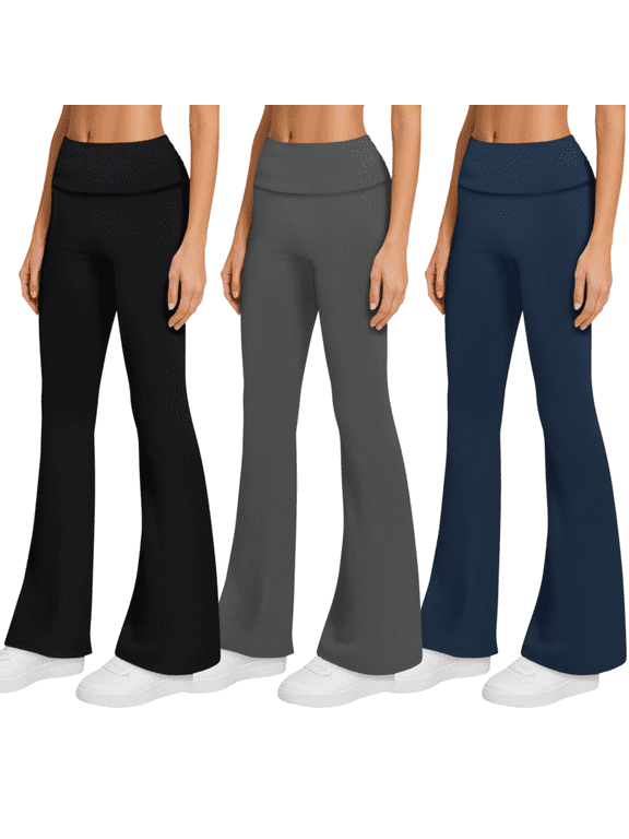 3-Pack Flare Leggings for Women- Foldover Flared Yoga Pants for Women Clothing Made in USA