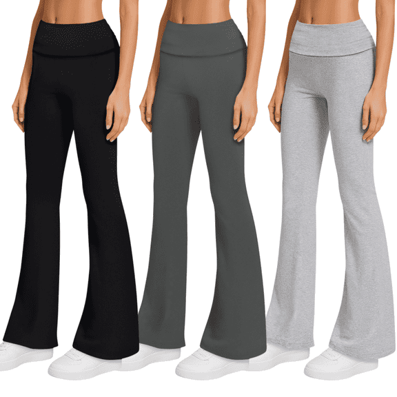 Sweet Hearts 3-Pack Flare Leggings for Women- Foldover Flared Yoga Pants for Women Clothing Made in USA