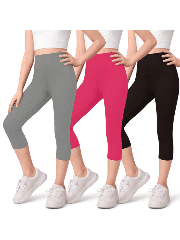 3-Pack Girls Capri Leggings- Elastic Waist Capris for Girls Pants Tween Girls Clothes Clothing Made in USA