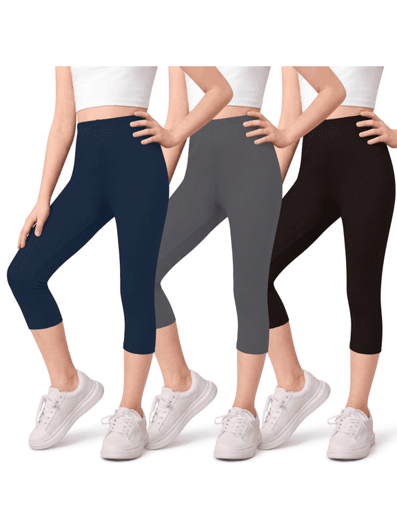 3-Pack Girls Capri Leggings- Elastic Waist Capris for Girls Pants Tween Girls Clothes Clothing Made in USA
