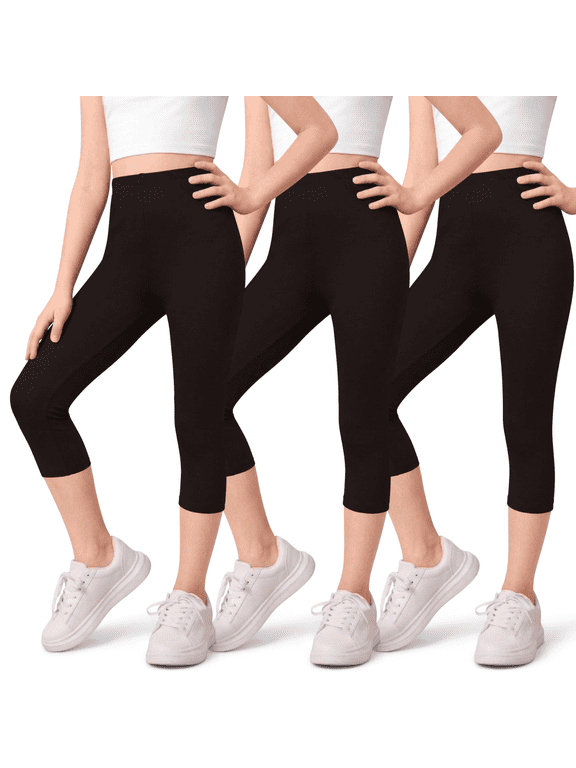 3-Pack Girls Capri Leggings- Elastic Waist Capris for Girls Pants Tween Girls Clothes Clothing Made in USA