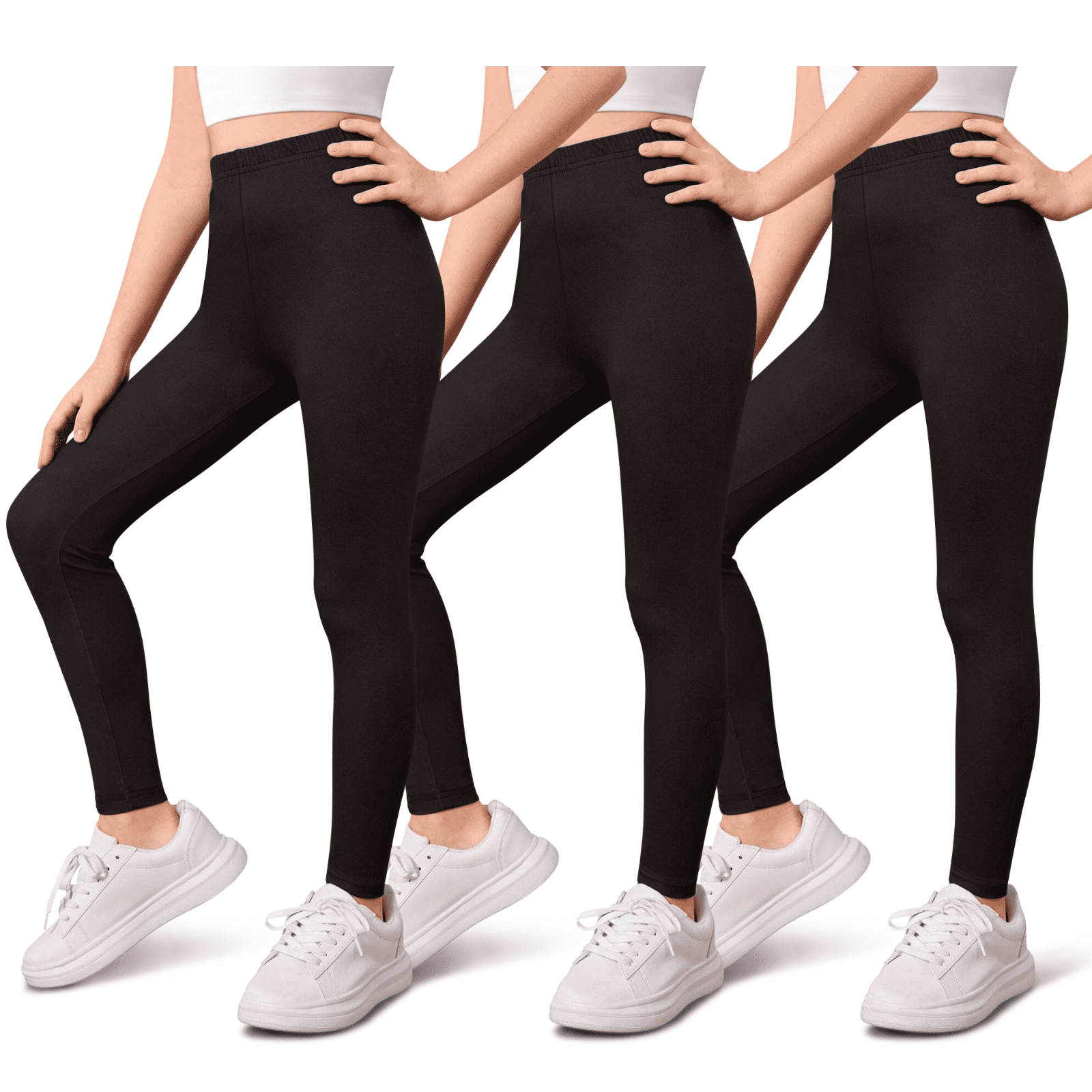 3-Pack Girls Leggings- Elastic Waist Soft Leggings for Girls Clothes Made in USA